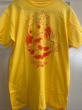 Yellow Short-Sleeve Graphic Tee with Red Print